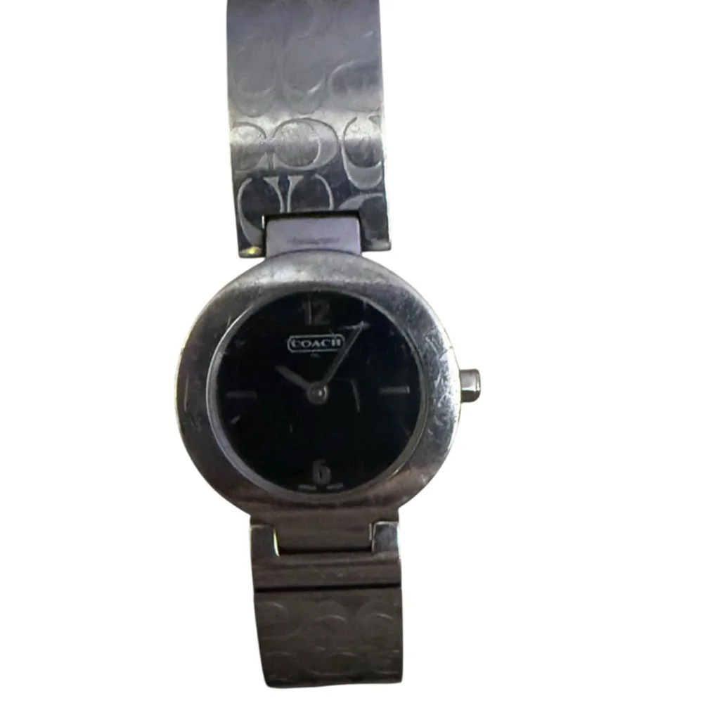 Vintage Coach Arden Bangle Watch Black Dial CC Signature Print Model 0185